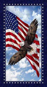 Multi Bald Eagle Land of The Free Patriotic Panel 24in # C7448-MLT