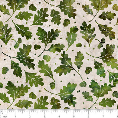 2024 AISH - Leaves Green / Cream  Batik Fabric by Island Batiks sold by the Yard