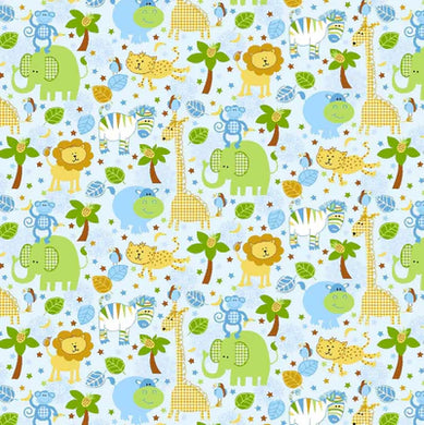 Oasis Fabrics Fun Flannels - Jungle Animals Lt. Blue - OA-44-7521