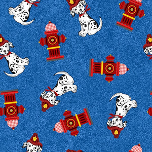 Every Day Heroes 1347-77 Blue - Dalmatians & Hydrants - Firehouse Dog - Blank Quilting 