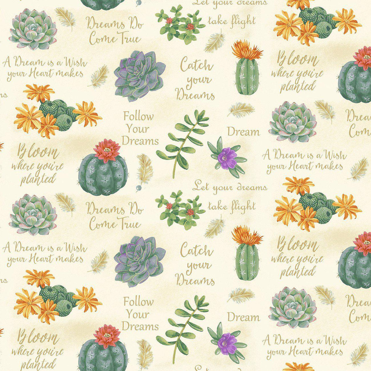 succulent dream catcher Dream Catcher Multi Succulents and Sayings Fabric 9746-46