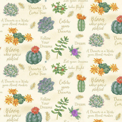 Dream Catcher Multi Succulents and Sayings Fabric  9746-46