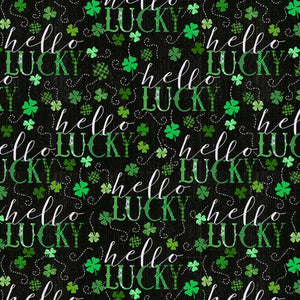 Hello Lucky black/green word print # 9738-69 - Henry Glass
