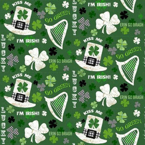9733-66Hello Lucky 9733-66 green Irish motifs and words - Henry Glass