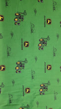 Load image into Gallery viewer, JD Logo and tractor on a green background