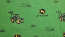 Load image into Gallery viewer, John Deere Logo and tractor on a green background