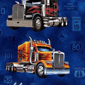 Heavy Metal Big Rigs by QT Fabrics  Midnight 30704W