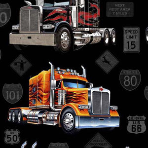 Heavy Metal Big Rigs by QT Fabrics  Black 30704 -J