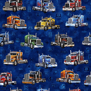 Heavy Metal Big Rigs by QT Fabrics  Midnight 30704W