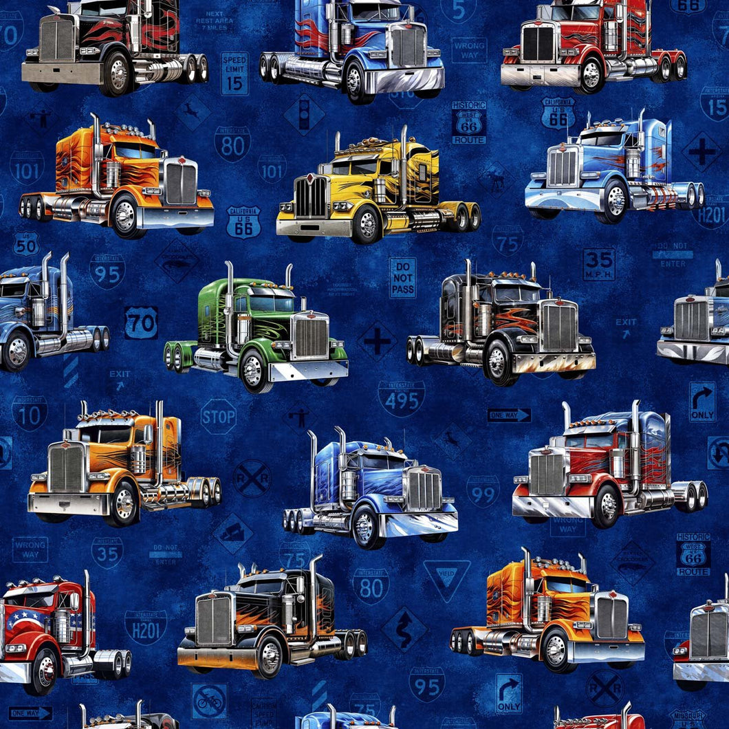 Heavy Metal Big Rigs by QT Fabrics  Midnight 30704W