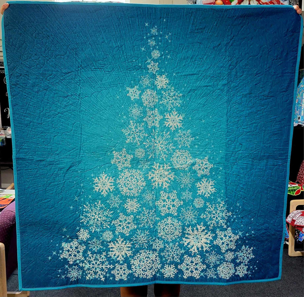 Teal Christmas Tree Quilt with Rhinestones