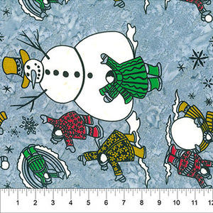 Arctic Fun Batik Quilt Fabric - Snowman Scenic in Steel Gaze Gray - 83282-442