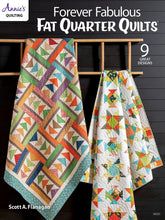 Load image into Gallery viewer, Book cover of 'Forever Fabulous Fat Quarter Quilts' with two colorful quilts on a wooden shelf.