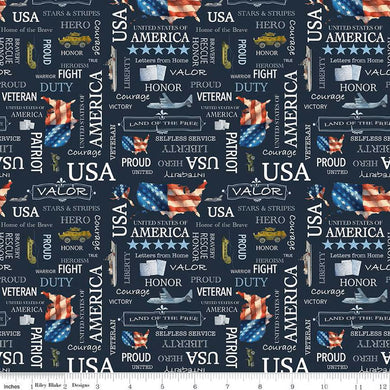 Riley Blake Letters From Home Text Navy C15611-NAVY