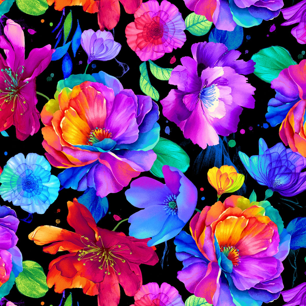 Petal Power Black Large Floral On Black # CD3816-BLACK