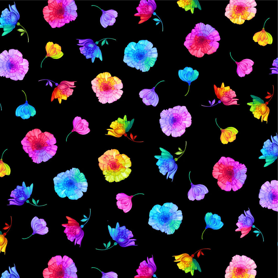 Petal Power Black Tossed Flowers  CD3818-BLACK