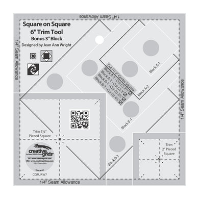 Creative Grids Square on Square Trim Tool 3in or 6in Finished Blocks Quilt Ruler # CGRJAW7