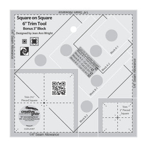 Creative Grids Square on Square Trim Tool 3in or 6in Finished Blocks Quilt Ruler # CGRJAW7