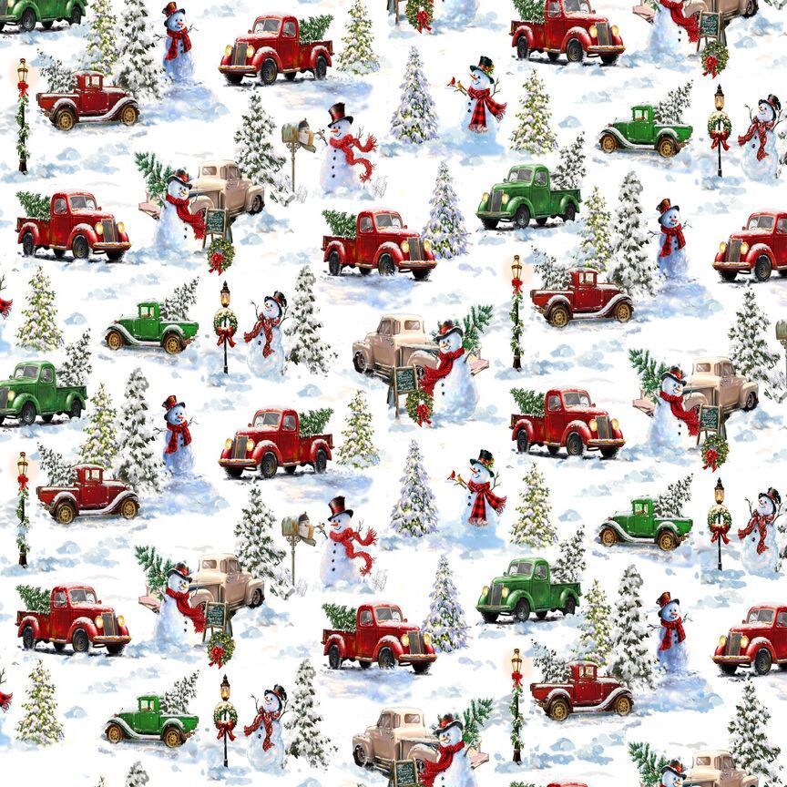 Snowman & Trucks Dona - CD2881 White by Timeless Treasures