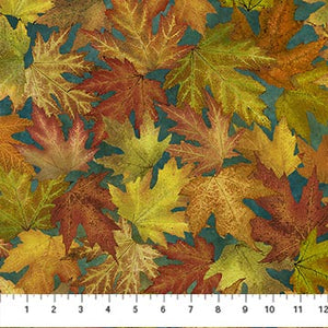 Autumn Splendor Dark Teal Allover Leaves Fabric DP26682-68