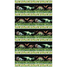 Load image into Gallery viewer, Paleo Tales Border Stripe Black Multi Northcott     DP26781-99