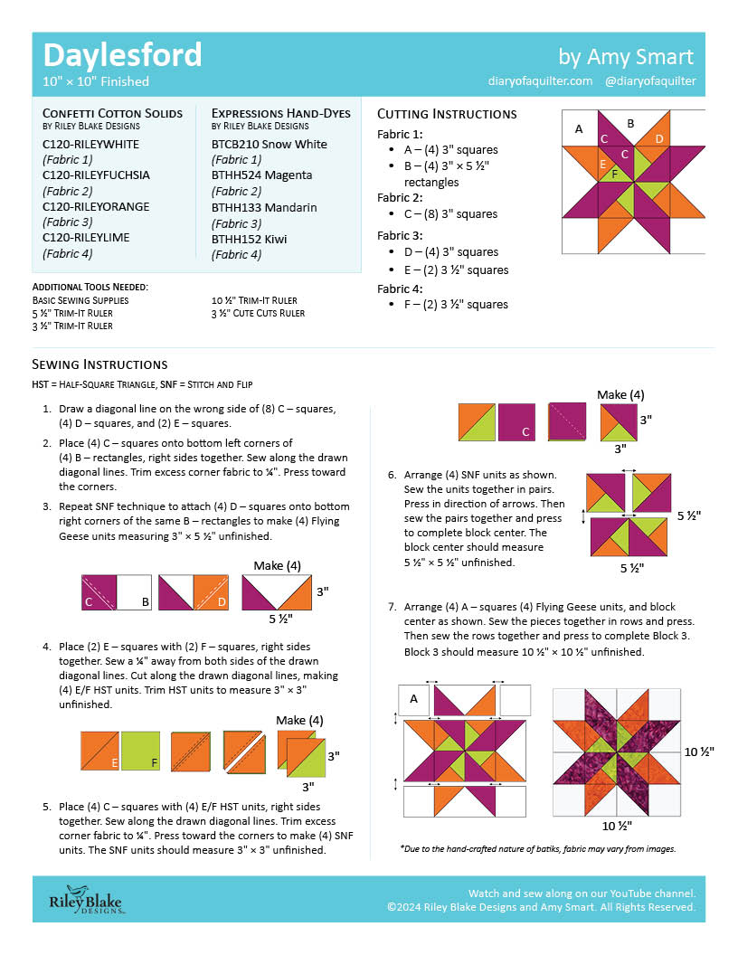 RBD 2024 Block 3 - Daylesford  Free Pattern Download