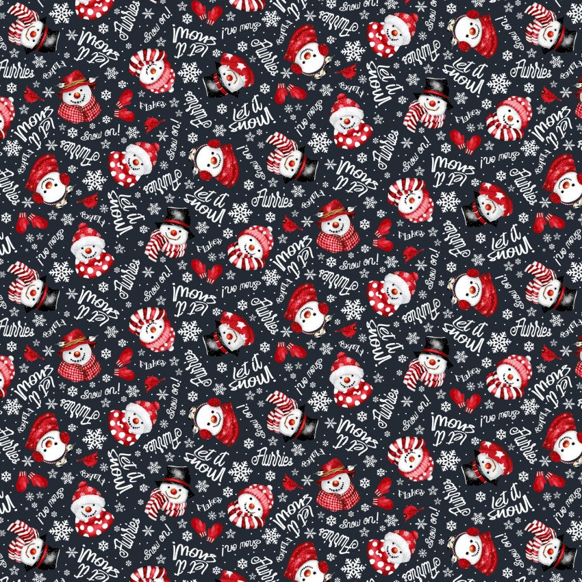 Snow Crew Flannel F1289-98 Black by Barb Tourtillotte for Henry Glass Fabrics