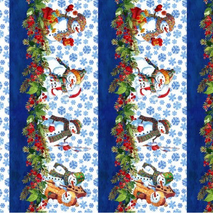 Christmas Snowmen with Blue Snowflakes Border Stripe IBFYEA41YOA-1
