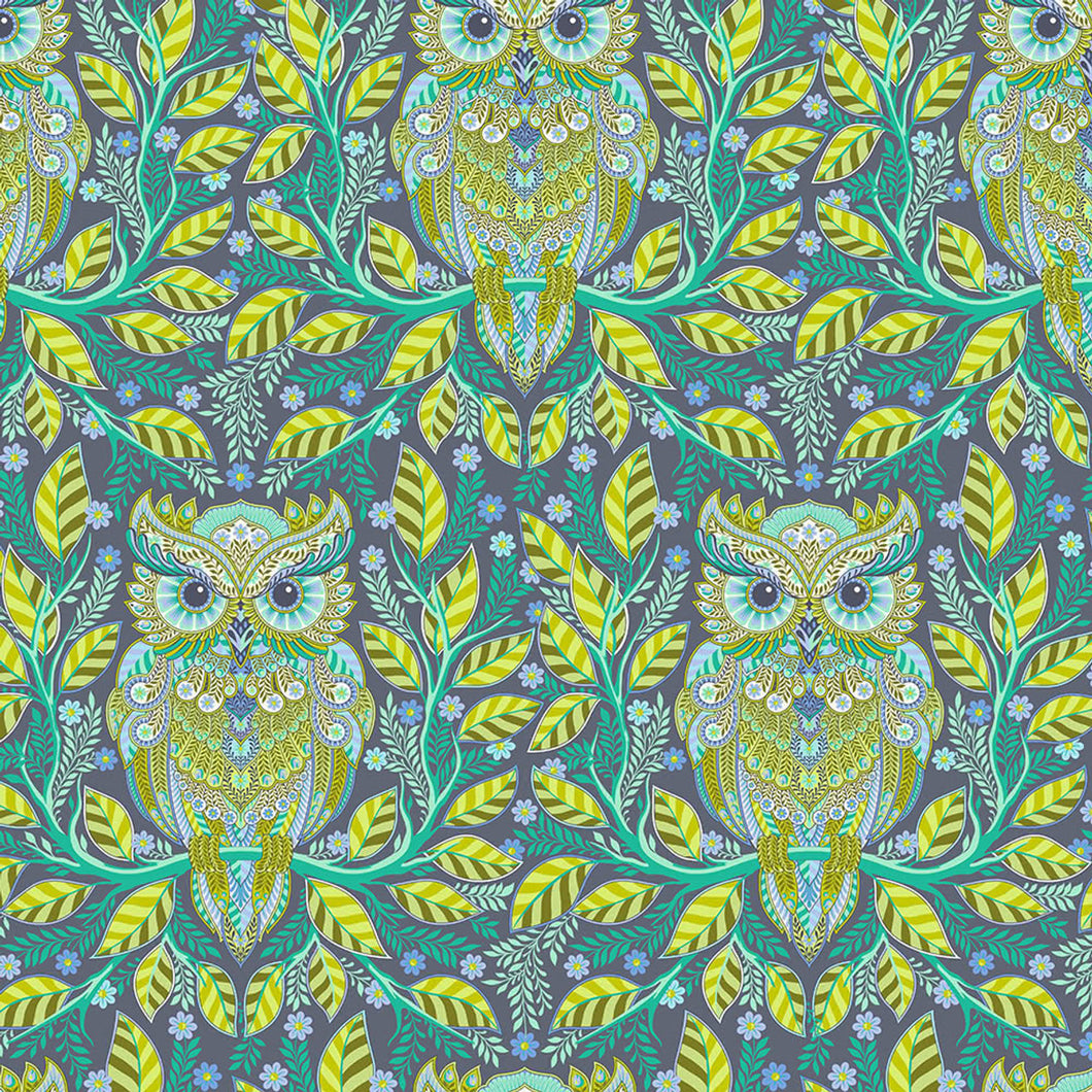 FreeSpirit Fabrics Full Moon Forest II Tula Pink Hootie Patootie Starlight Green Grey