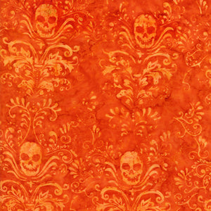 Spell Bound Orange Skull Damask Flame - Tonga Spellbound Batiks B5424
