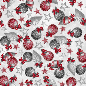 Hoffman Fabrics Holiday Elegance Ice Silver Ornaments Cotton Fabric V7168-176S-Ice-Silver
