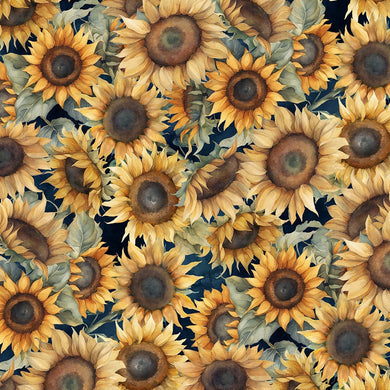 Sunkissed Nancy Mink Packed Sunflowers Yellow Green Fabric by Wilmington  33916 425