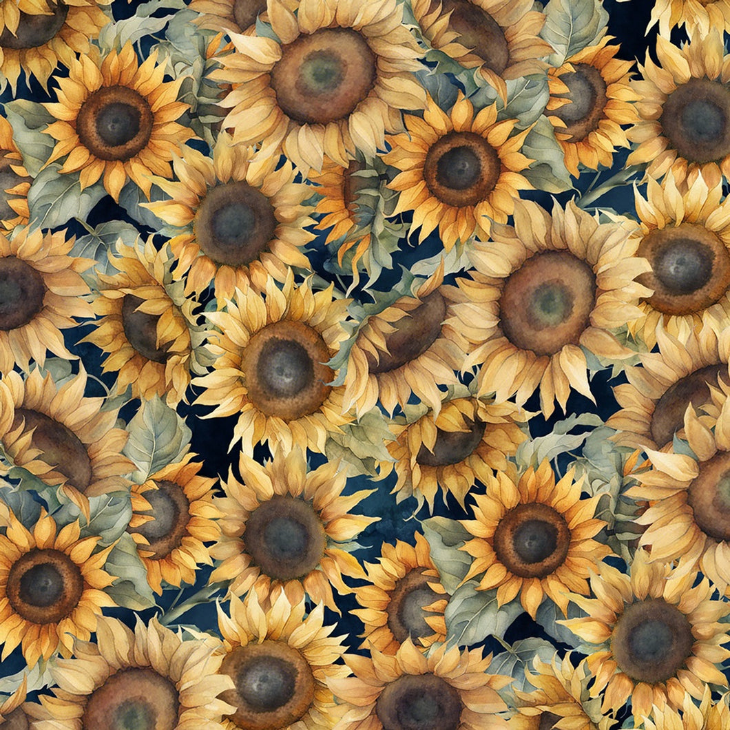 Sunkissed Nancy Mink Packed Sunflowers Yellow Green Fabric by Wilmington  33916 425