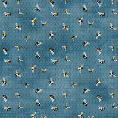 Sunkissed Nancy Mink Blue Bees Fabric by Wilmington 33918 459