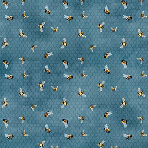 Sunkissed Nancy Mink Blue Bees Fabric by Wilmington 33918 459