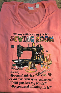 Women's Core Cotton V-Neck Tee - Sewing Room Words
