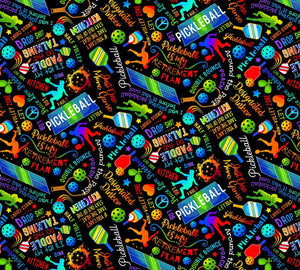 Timeless Treasures Pickleball-  Black background fabric CD3016