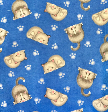Flannel - Sleepy Cats on Blue Flannel Fabric 1054-77