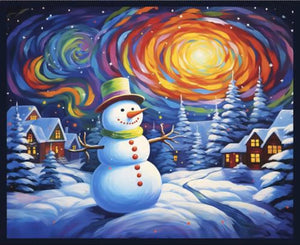 Frostykins Blue Snowman with Village Panel 36″  BQI4275P-75