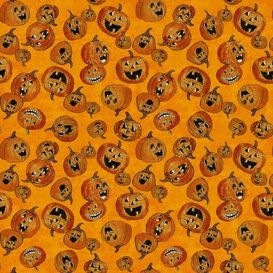 Clothworks Y3820-36 All Hallows Eve Jack-o-Lanterns Orange
