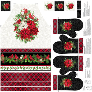 Cardinal Christmas DP25478-10 Apron and Oven Mitt Panel by Deborah Edwards from Northcott Fabrics