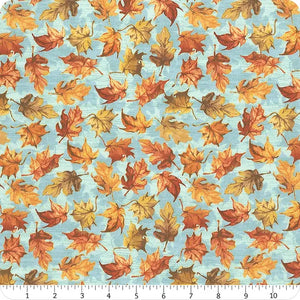 Pumpkin Please Blue Autumn Leaves Yardage # 22211-BLU