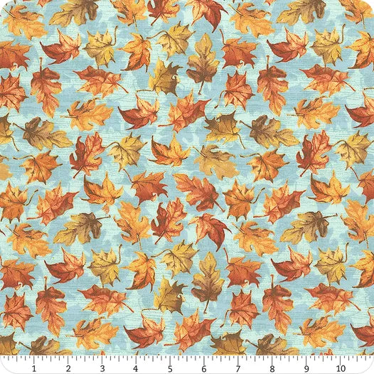 Pumpkin Please Blue Autumn Leaves Yardage # 22211-BLU