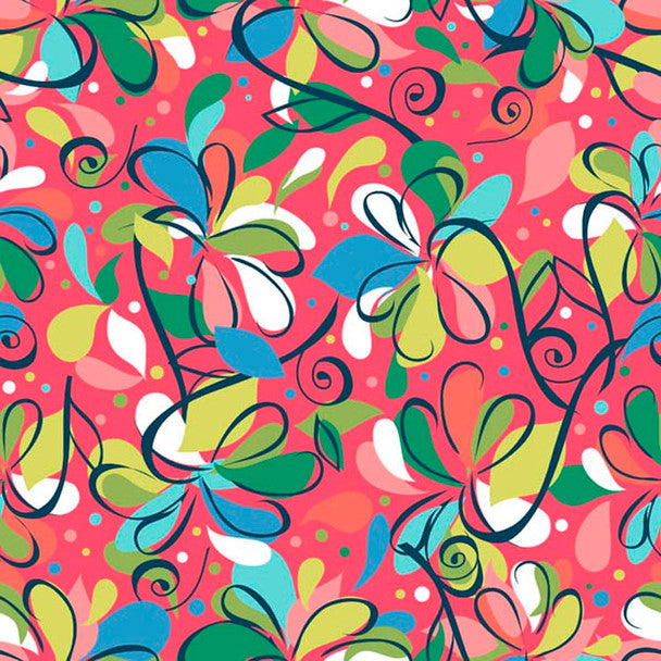 Swirlygig Swirl Flowers - Raspberry Fabric - RIV-SG-2250-36 - Rivers Bend