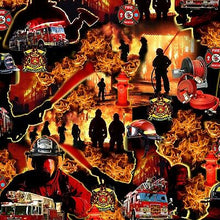 Load image into Gallery viewer, Firefighter Fabric, BTY, Under Fire Scenic, 580E-RED