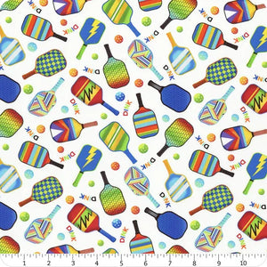 Timeless Treasures Pickleball White background fabric CD3016