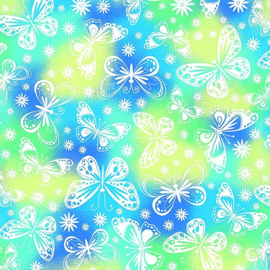 Comfy Flannel - Blue/Green Butterflies Yardage #1031-11