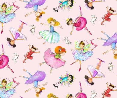 Little Ballerinas 1832 - Colorful Tossed Ballerinas on Pink Background