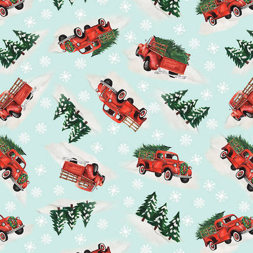 Wintry Mix by Elizabeth Medley 2297-60 Mint - Tossed Red Trucks