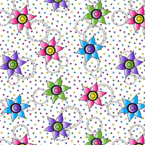 Blank Quilting Flower Power 2628-77 Small Flowers And Dots White